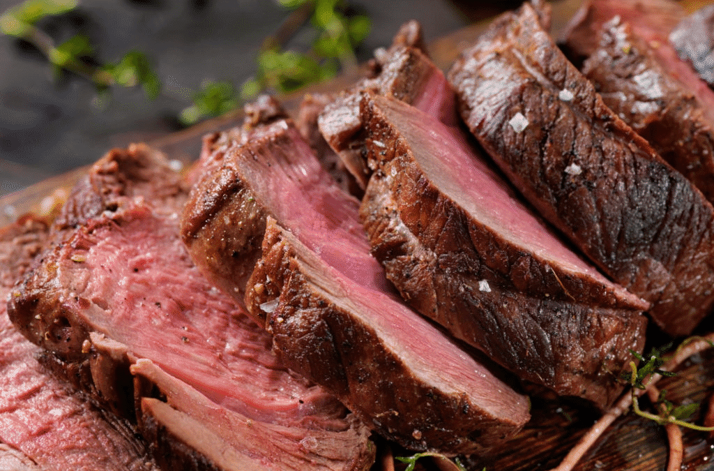 sliced prime-rib close-up shot