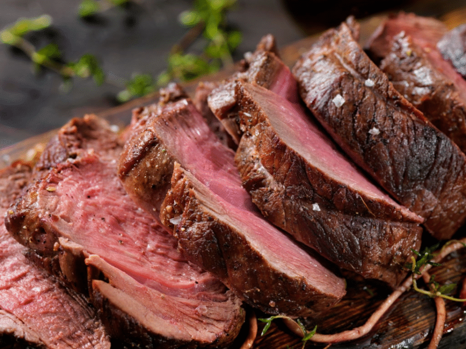 sliced prime-rib close-up shot