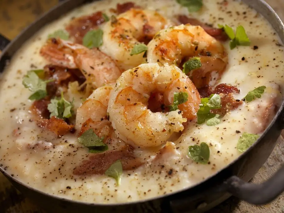 Creamy Grits with Shrimp, Bacon and Fresh Parsley - Photographed on Hasselblad H3D2-39mb Camera