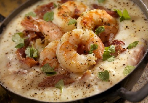 Creamy Grits with Shrimp, Bacon and Fresh Parsley - Photographed on Hasselblad H3D2-39mb Camera